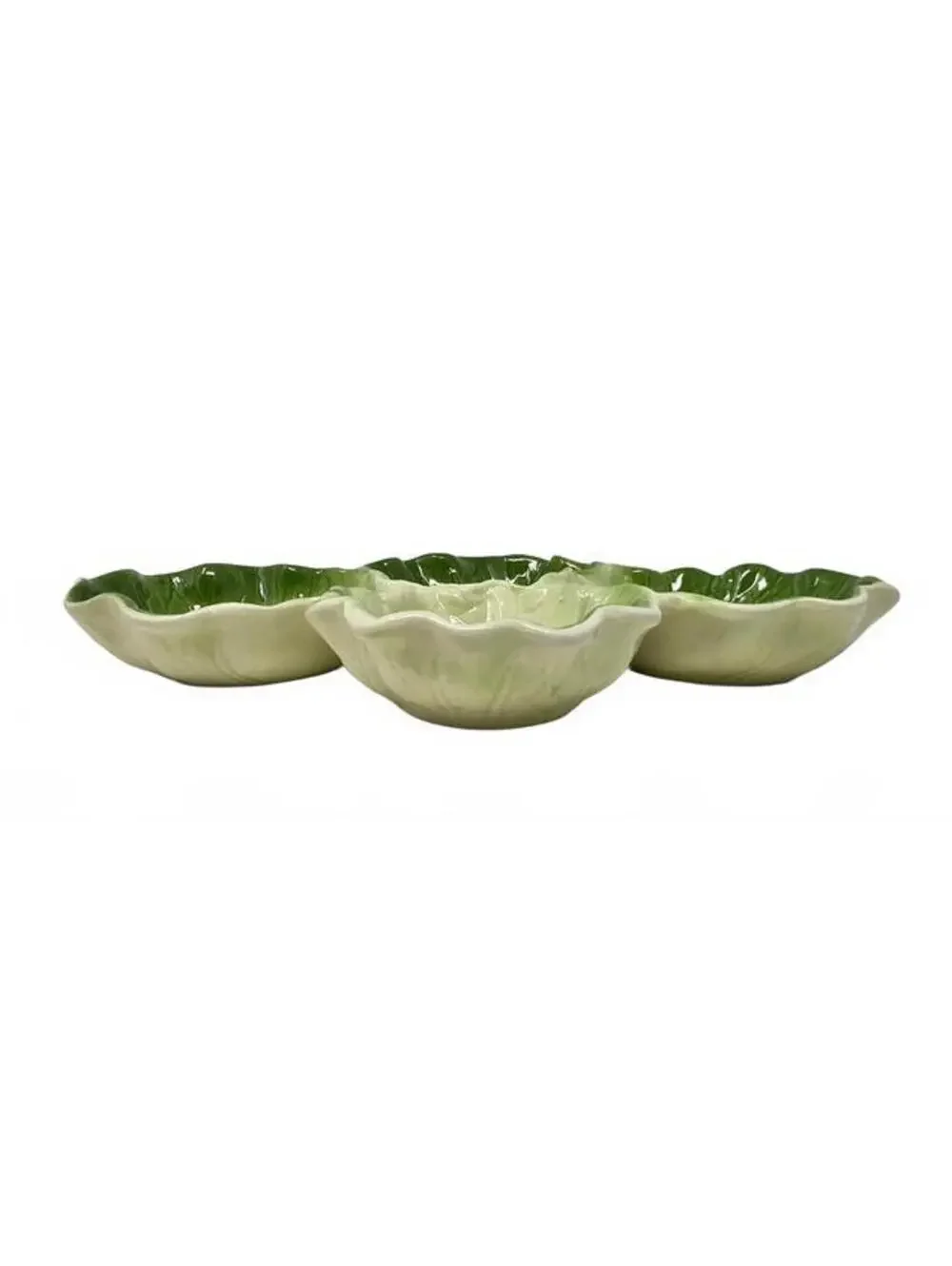 Vintage Made in USA Green Cabbage Leaf 4-Part Relish Serving Tray